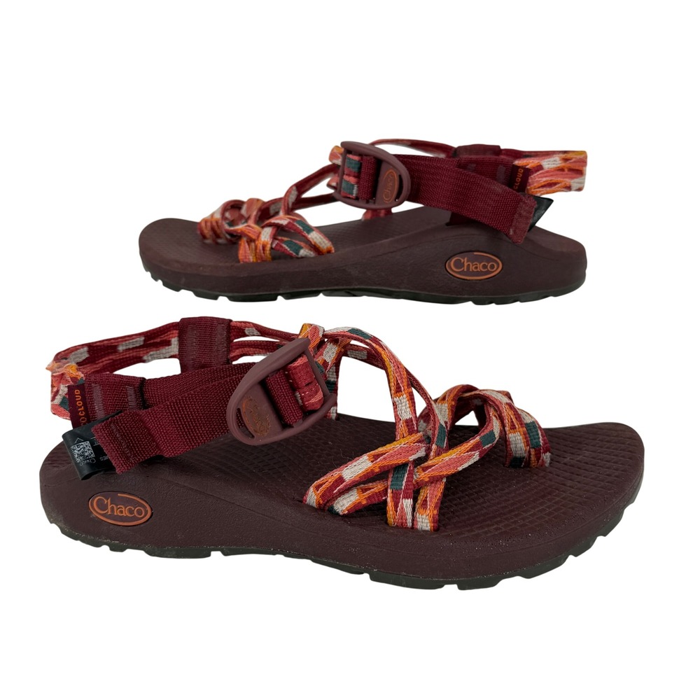 Chaco Z Cloud 2 Sandals Womens 6 Burgundy Multi Color Strappy Toe Loop FLAW